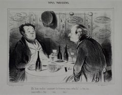 Daumier Satirical Lithograph Depicting French Men Tasting and Critiquing Wine
