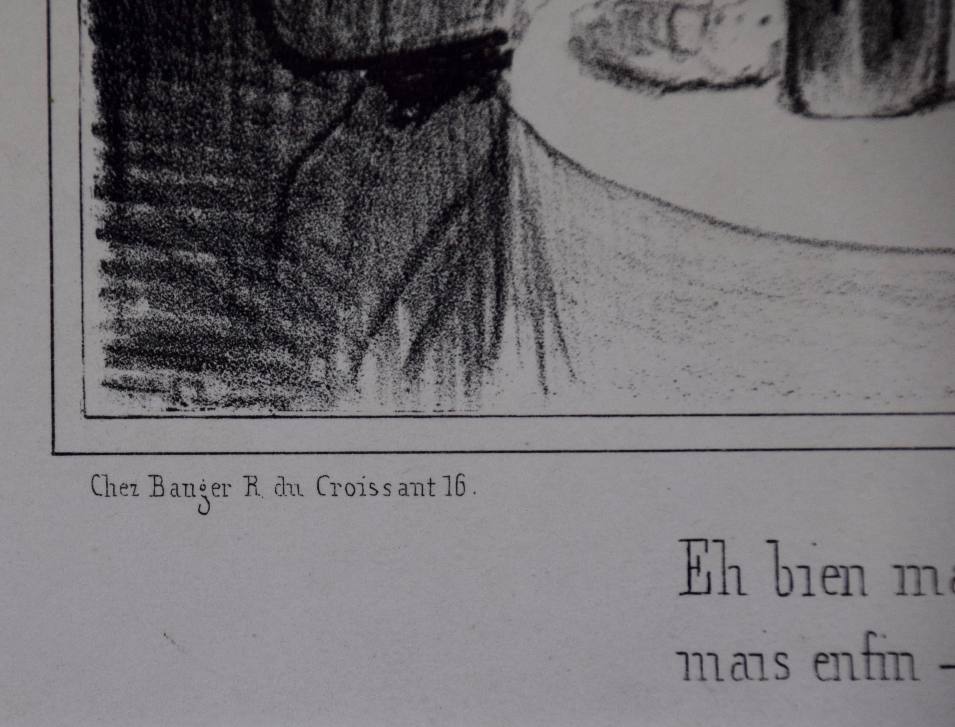 Daumier Lithographie satirique représentant des hommes français dégustant et critiquant du vin - Autres styles artistiques Print par Honoré Daumier