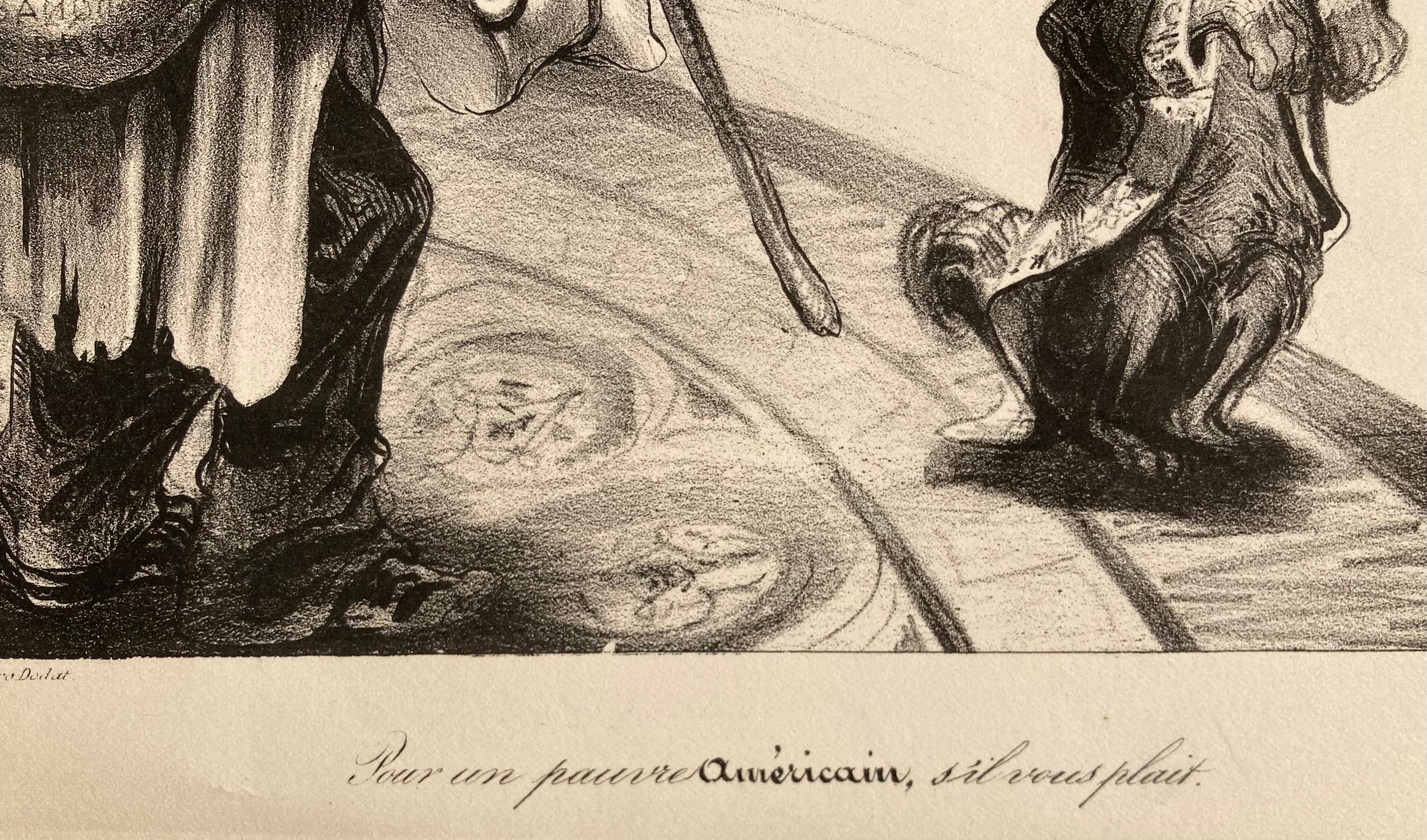 PARA UN AMERICANO POBRE  POR FAVOR   /   POUR UN PAUVRE AMERICAIN S'IL VOUS PLAIT - Figurative Print Beige de Honoré Daumier