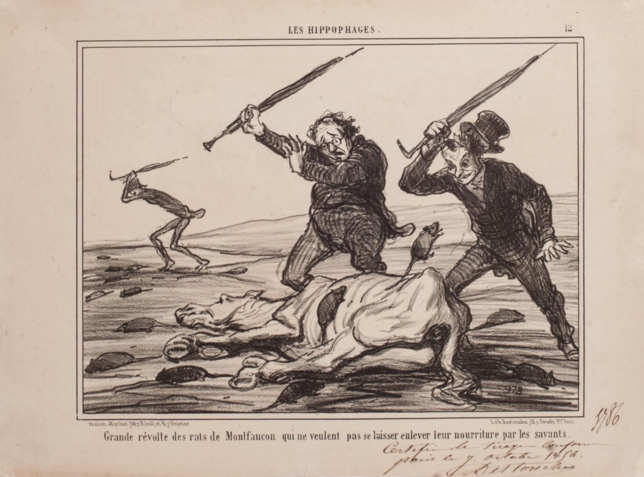 Honoré Daumier Figurative Print - Grande Révolte des Rats (...) - Lithograph by H. Daumier - 1858