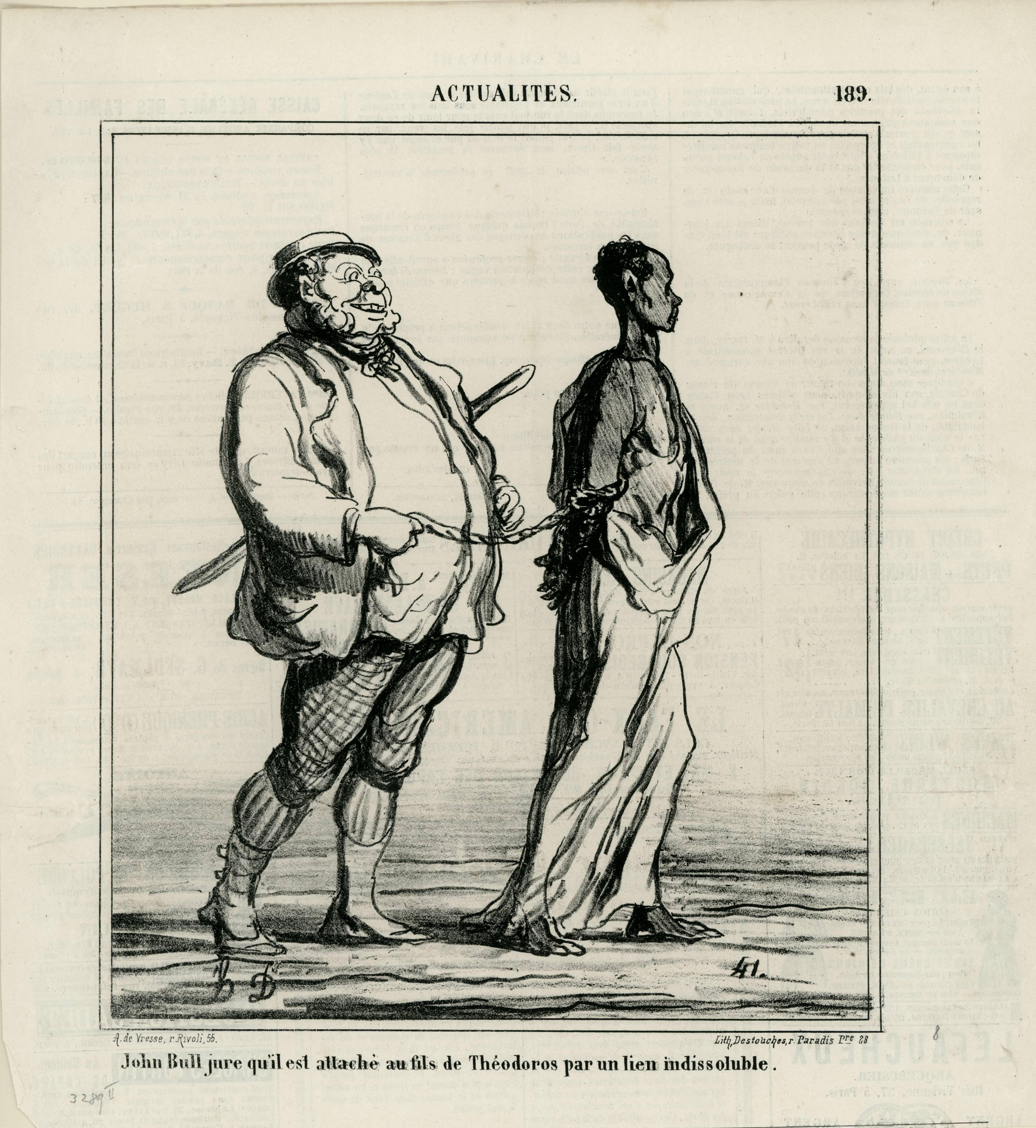 John Bull vows that he is tied to the son of Theodorus by an indissoluble band. - Print by Honoré Daumier