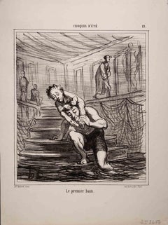 Antique Le Premier Bain - Lithograph by Honoré Daumier - 1858