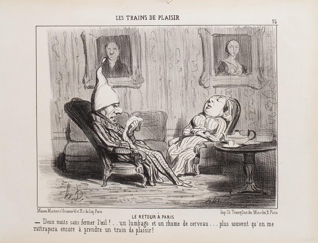 Honoré Daumier Figurative Print - Le Retour à Paris - Lithograph by H. Daumier - 1852