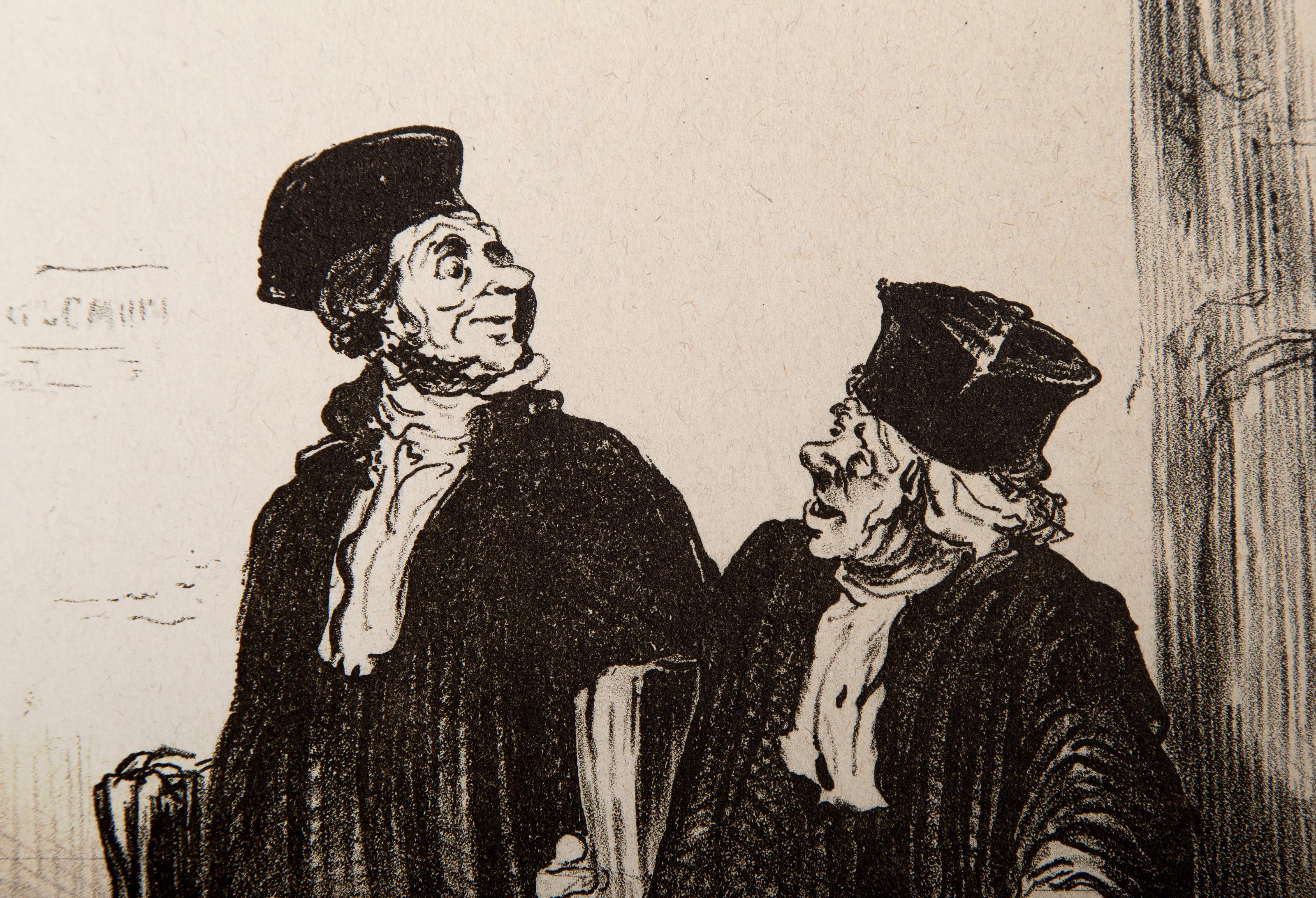  Honoré Daumier, Français (1808 - 1879) -  Les Avocates et Les Plaideurs, Année : 1851, Médium : Lithographie sur japon, signée dans la planche, Taille de l'image : 9.5 x 7.25 pouces, Taille : 11 x 8.25 in. (27.94 x 20.96 cm), Description :