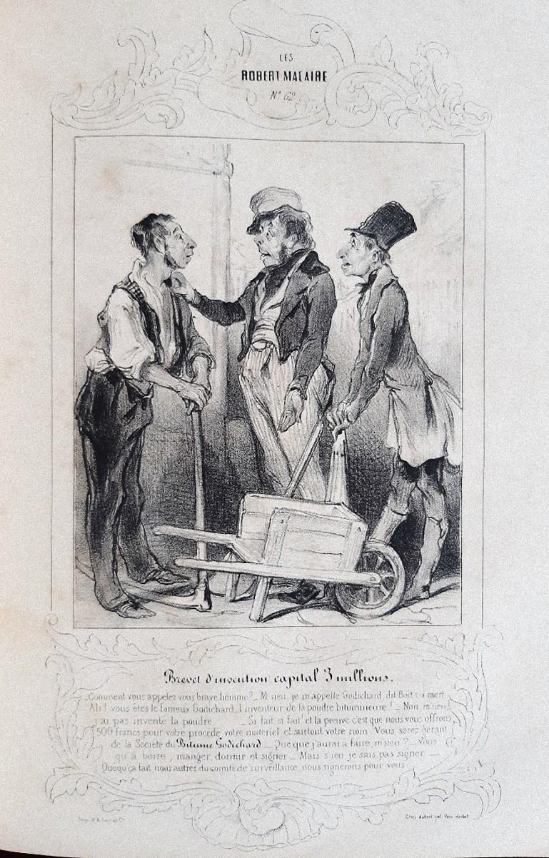 Les cent et un Robert-Macaire is an original modern rare book illustrated by Honoré Daumier (1808, Marseille, France — died February 11, 1879, Valmondois) and published in 1839.

Published by Aubert & Cie, Paris.

Original Edition. 

Format: large