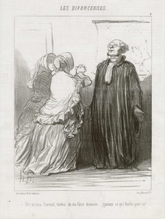 Les Divorceuses, French legal law caricature lithograph print by Honore Daumier