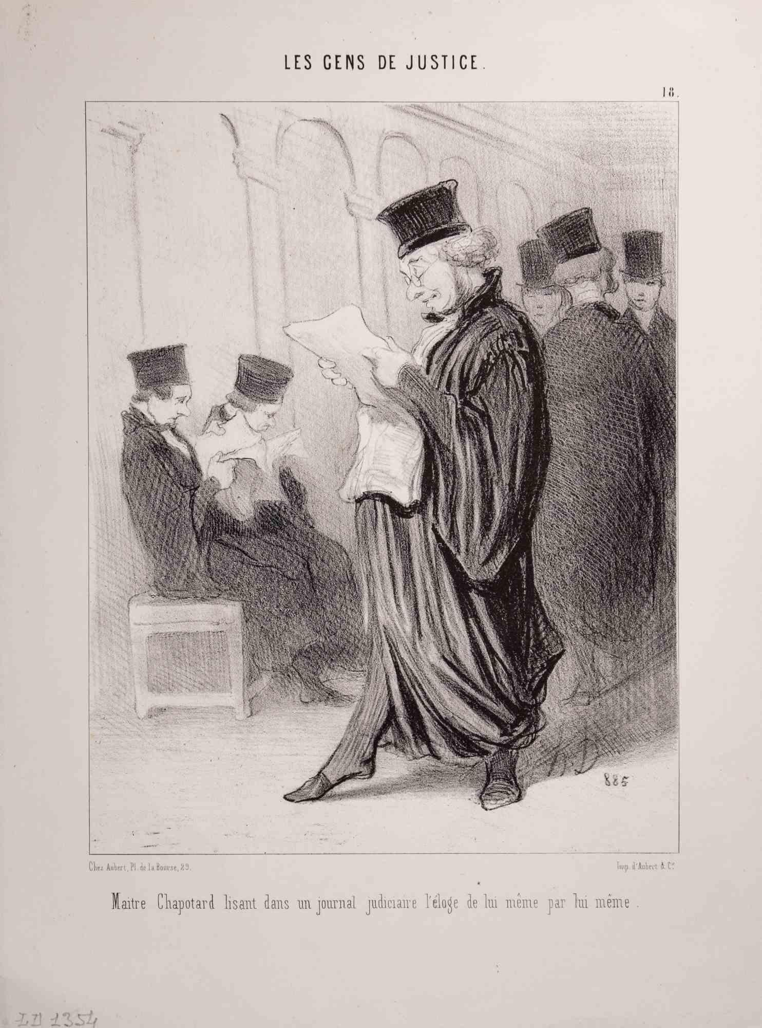 Litografia realizzata da Daumier nel 1845, appartenente alla serie "Les Gens de Justice".

Tabella n. 18 della serie.

Monogramma nel piatto.

Ottime condizioni.

Rif. Delteil 1354