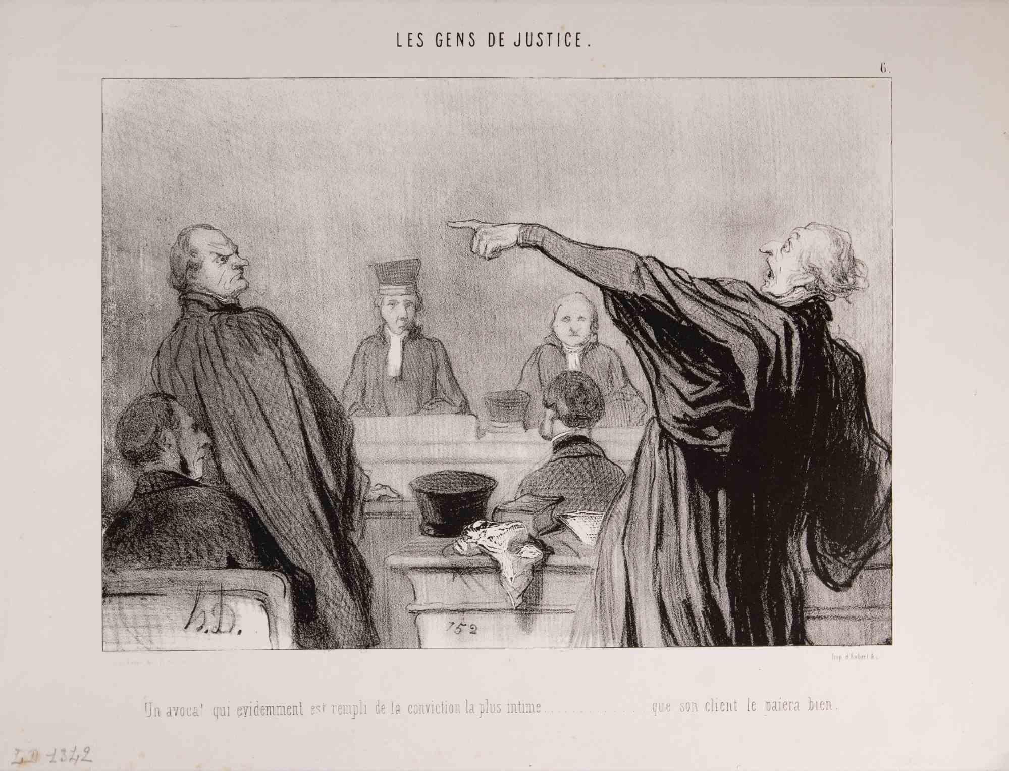 Litografía realizada por Daumier en 1845, perteneciente a la Serie "Les Gens de Justice"

Tabla núm. 6 de la Serie.

Monograma a mano en la placa.

Muy buen estado.

Ref. Delteil 1342