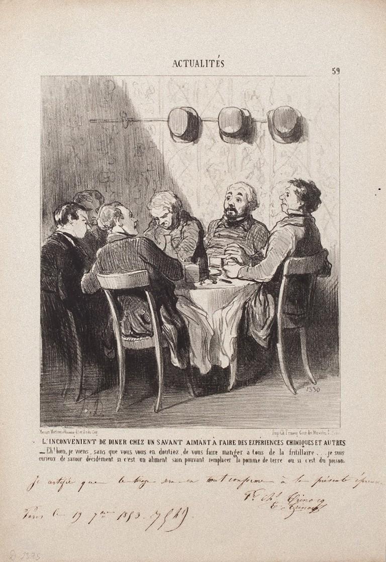Figurative Print Honoré Daumier - L''inconvénient de Diner Chez un Savant- Lithographie de H. Daumier - 1853
