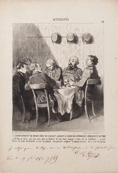 L'inconvénient de Diner Chez un Savant- Lithograph by H. Daumier - 1853