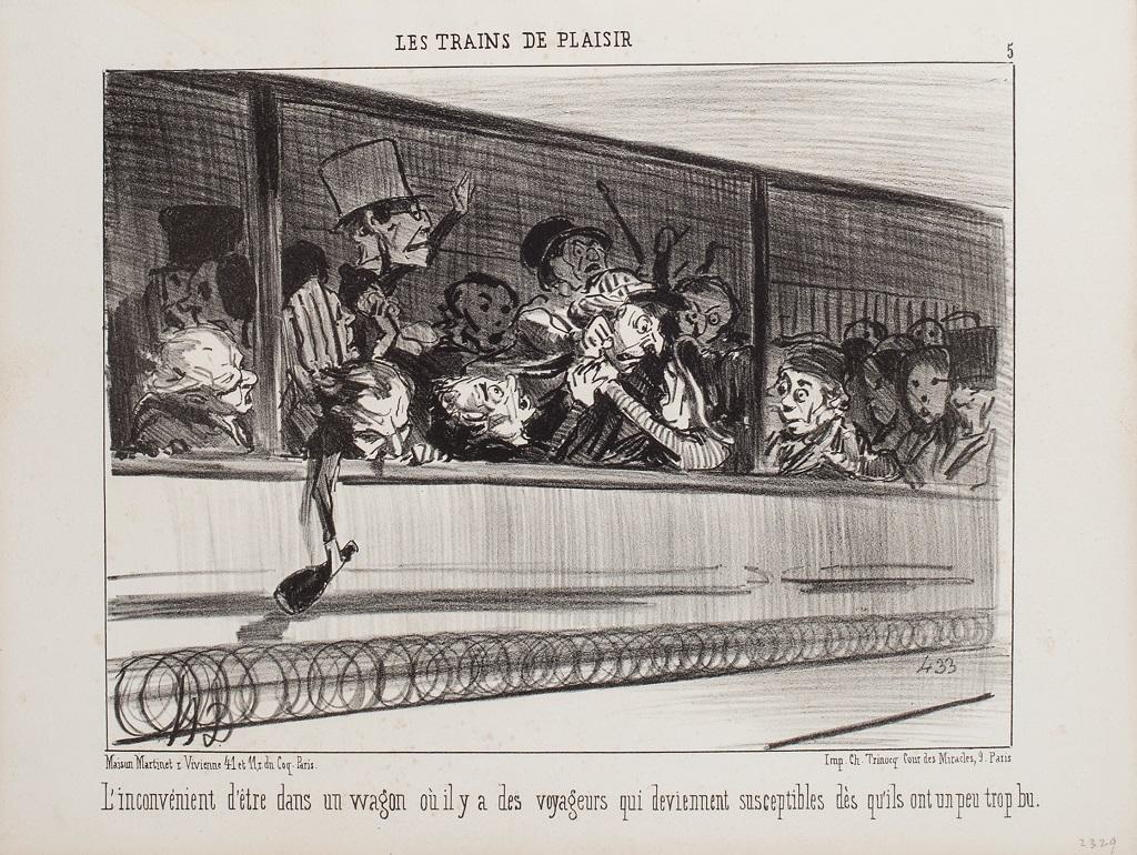 Honoré Daumier Figurative Print -  L’inconvénient d’être dans un wagon - Lithograph by H. Daumier - 1852