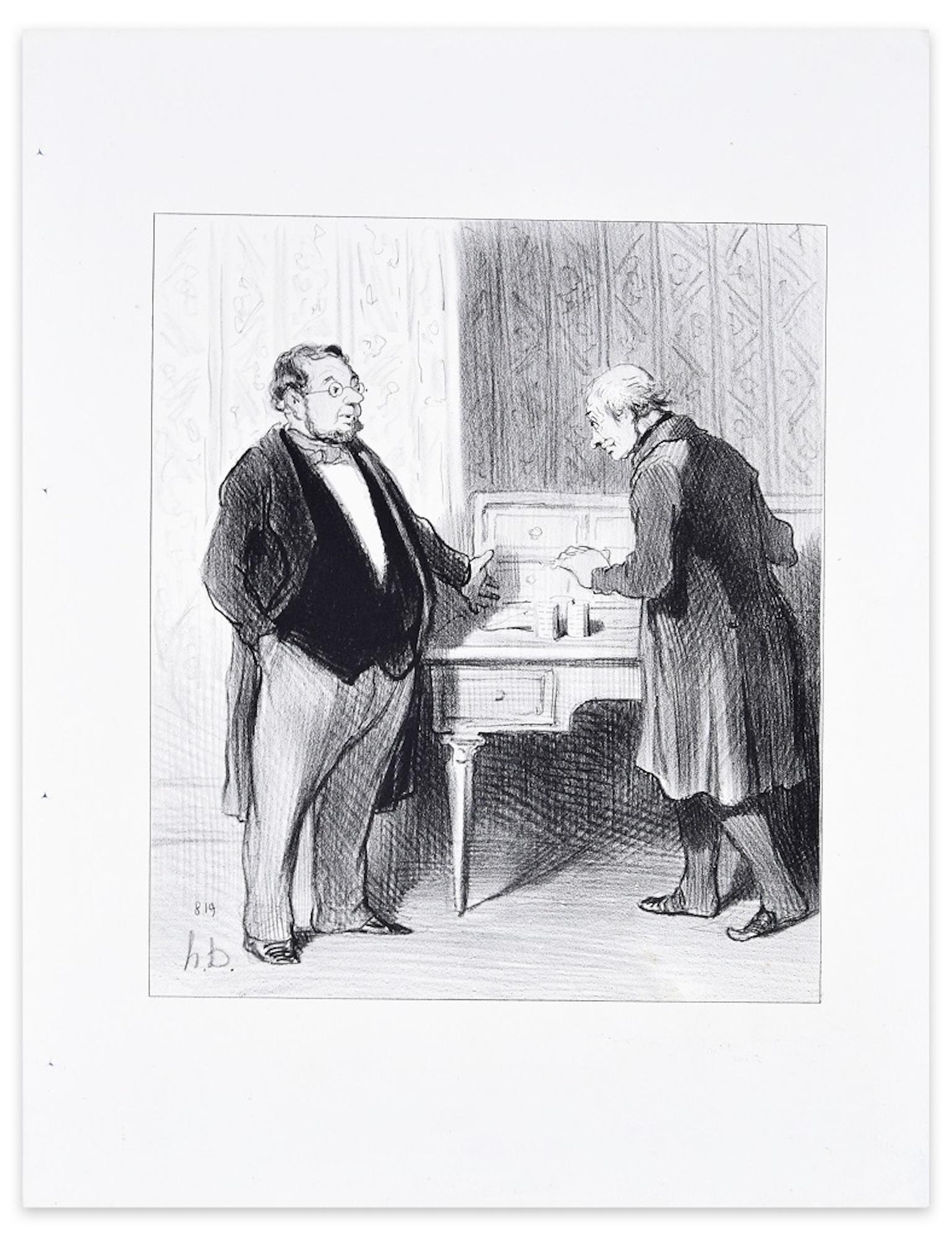 Honoré Daumier Figurative Print - Monsieur Par suite De La Fusion... - Lithograph by H. Daumier - 1845