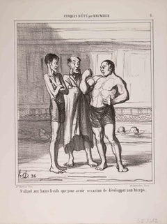 Antique N'Allant aux Bains Froids... - Lithograph by Honoré Daumier - 1858