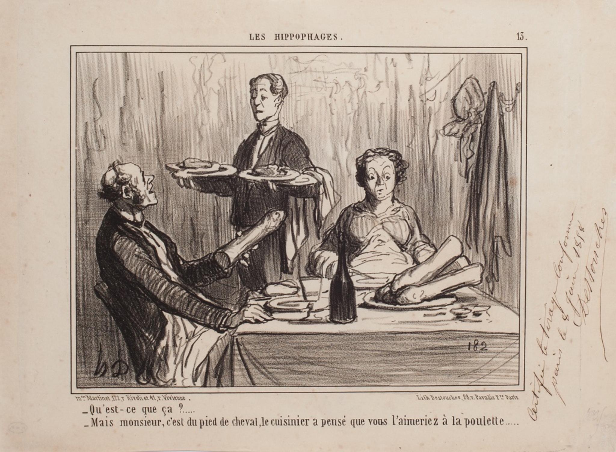 Honoré Daumier Figurative Print - Qu’est-ce-que ça? (…) -  Lithograph by H. Daumier - 1858