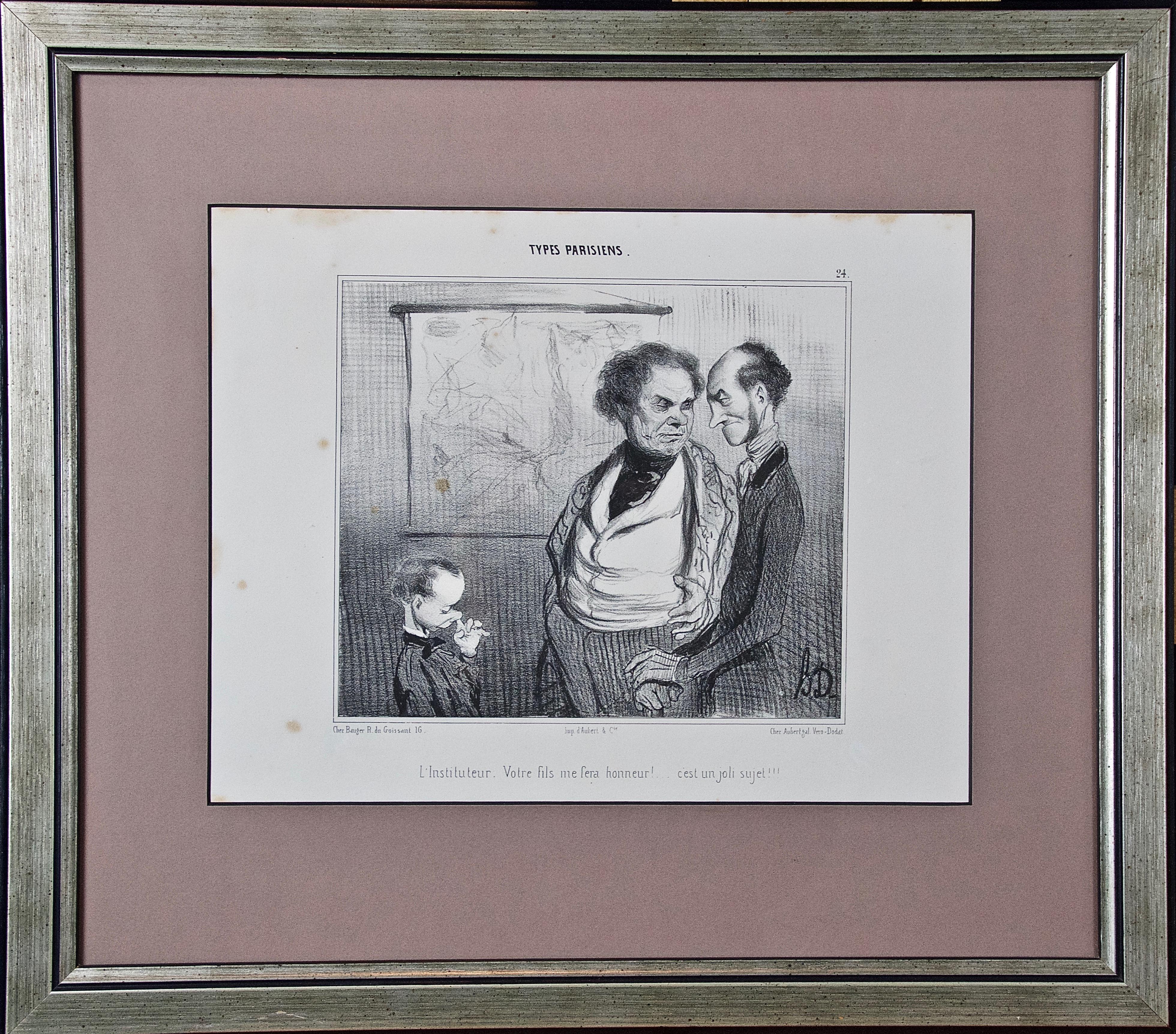 Rare caricature d'honneur Daumier du 19ème siècle de la série « Types Parisiens »