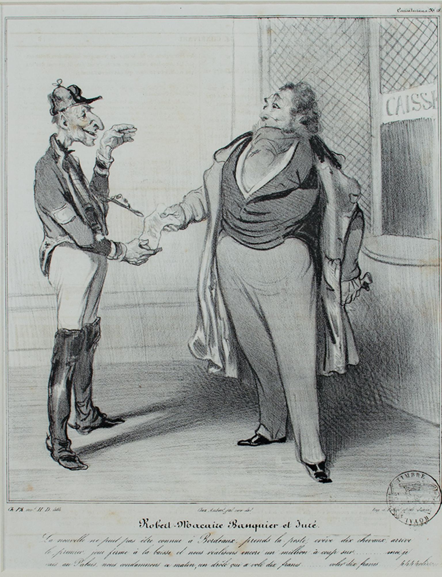 Honoré Daumier Print - "Robert Macaire Banquier et Jure, " Original Lithograph by Honore Daumier