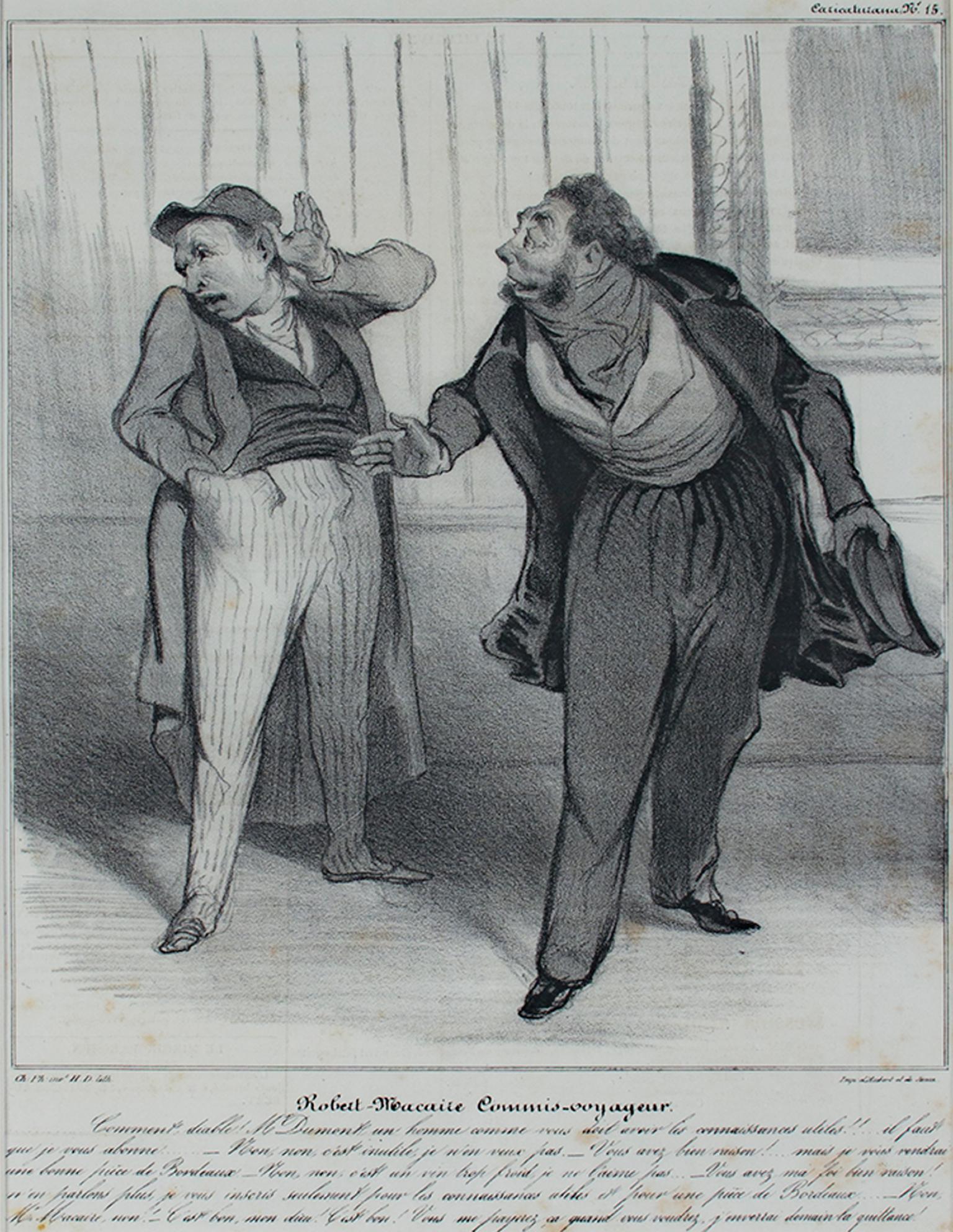 Honoré Daumier Print – „Robert Macaire Commis Voyageur“, Originallithographie von Honore Daumier, „Robert Macaire