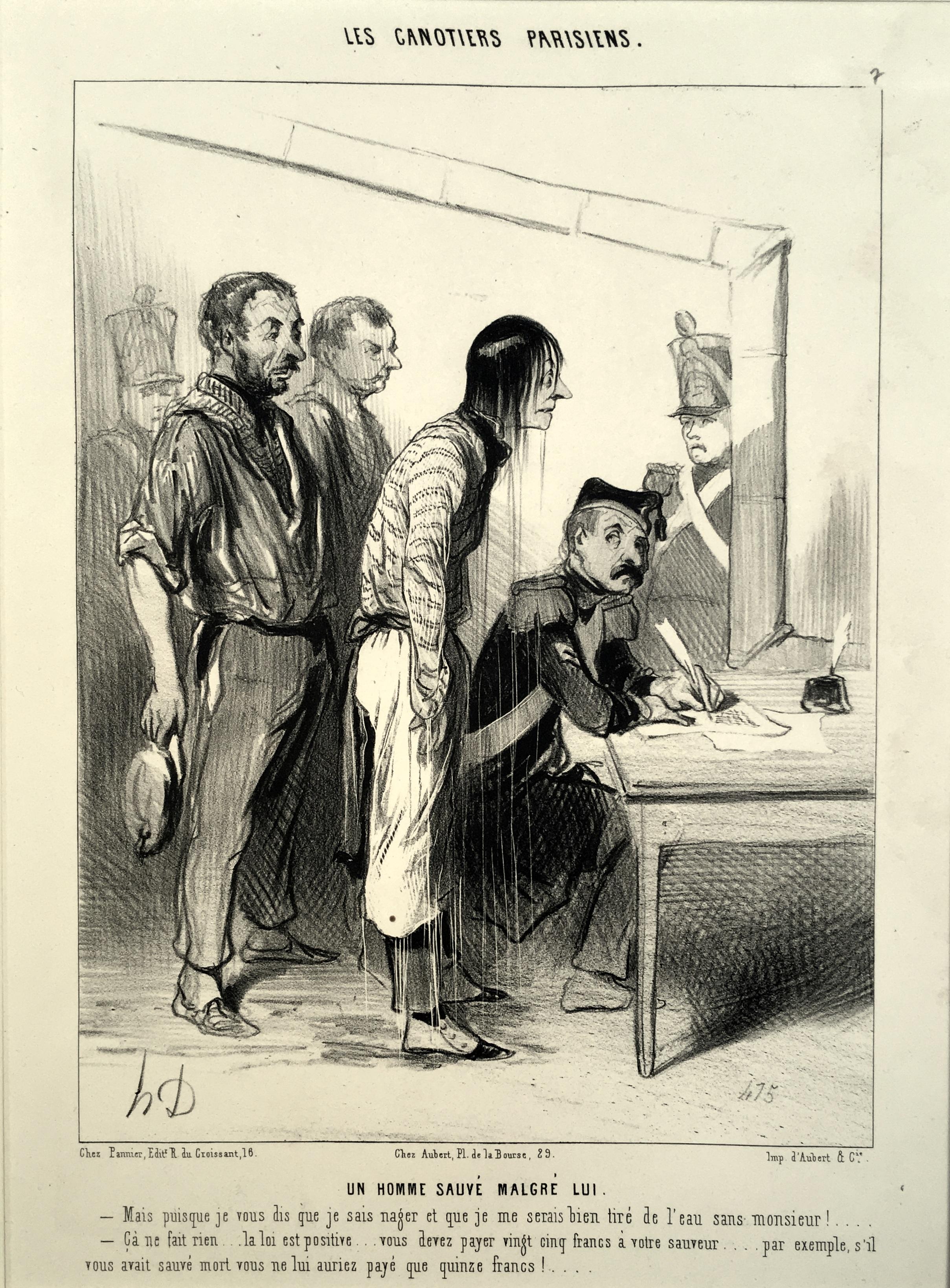Honoré Daumier Figurative Print - Saved from Drowning