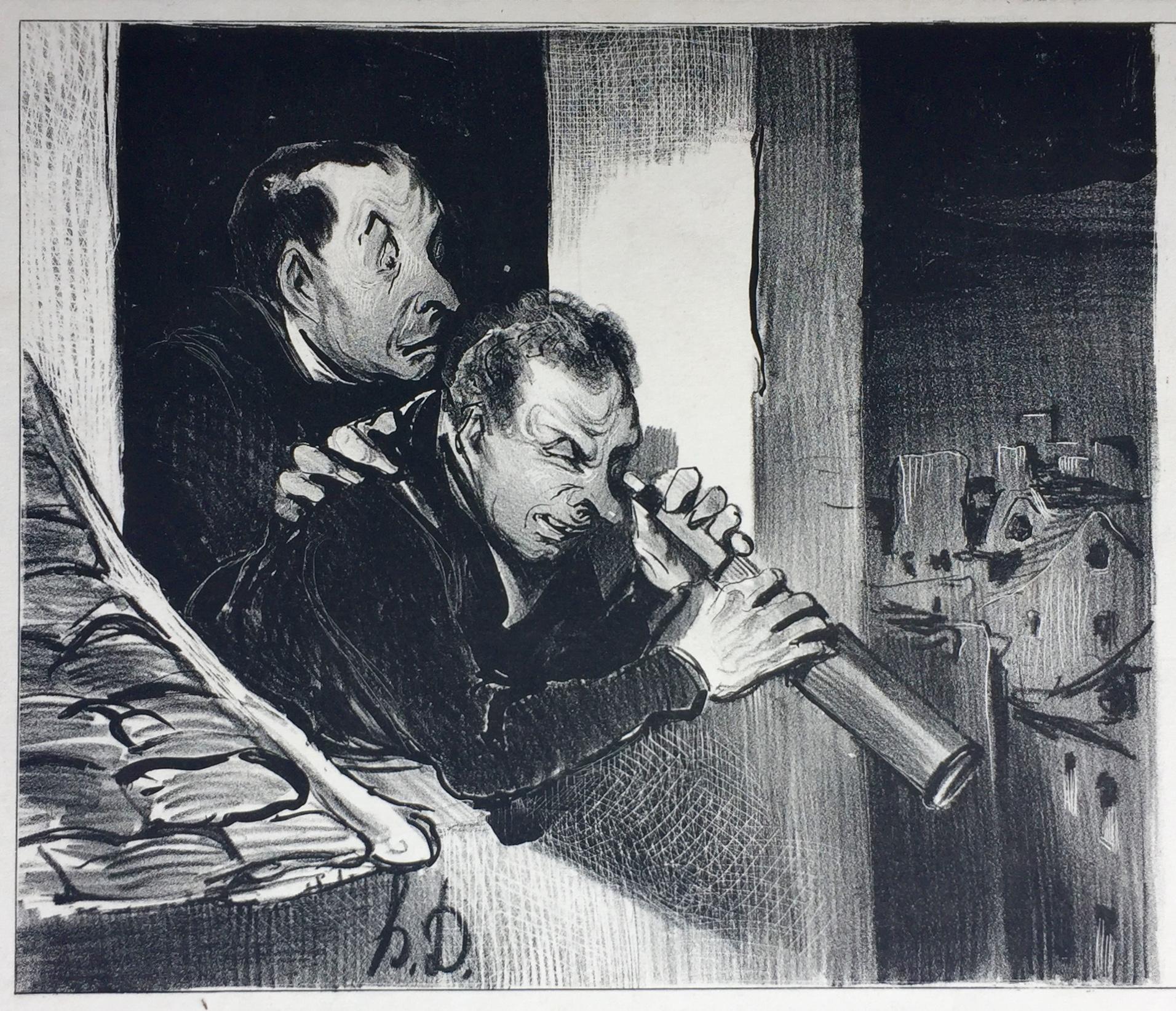 Honoré Daumier Figurative Print - "SPYING  ON A WOMAN'S CORSET"