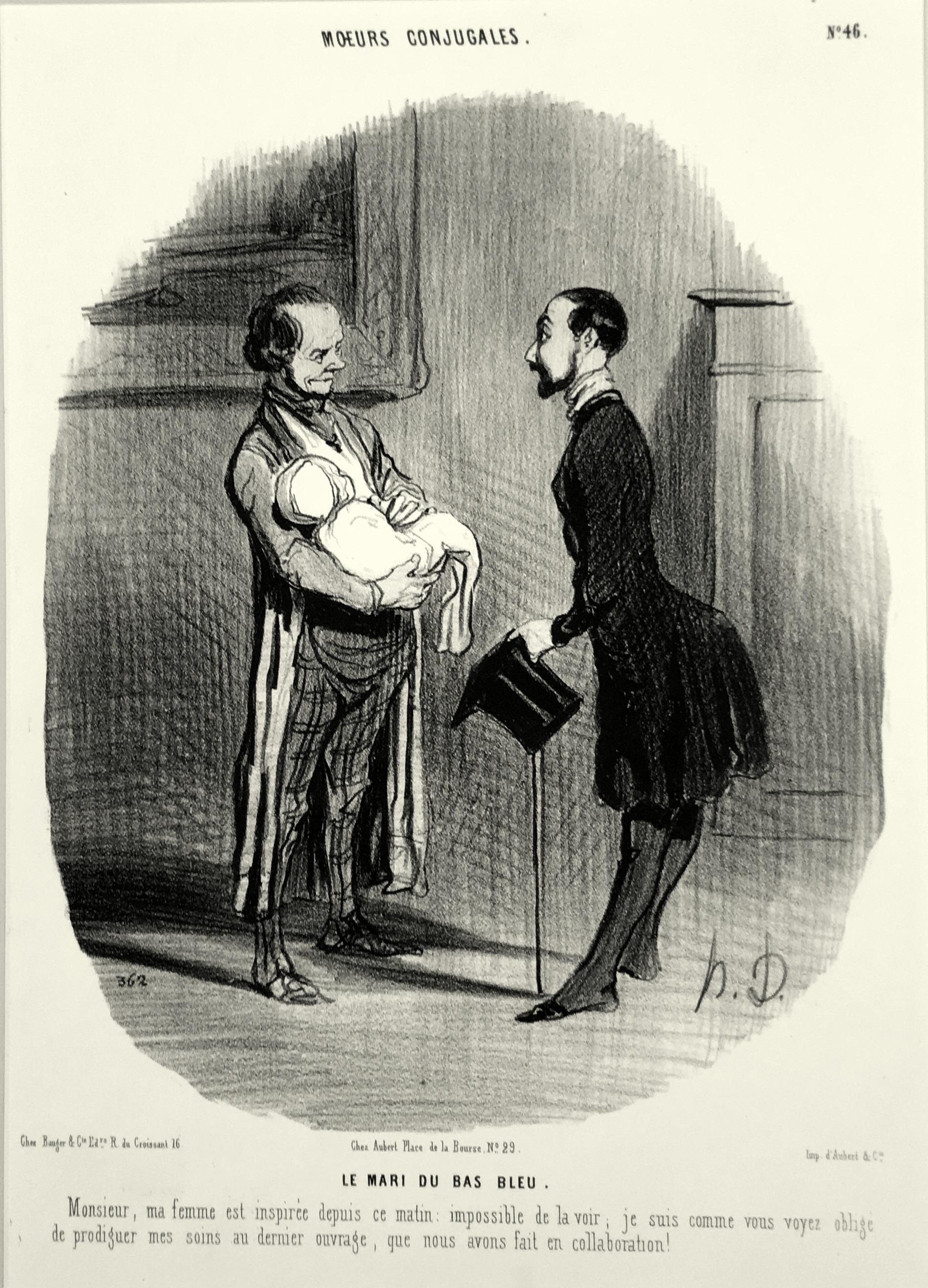 Figurative Print de Honoré Daumier - El marido de la Bluestocking