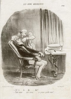 Tooth Extraction, French dentist cartoon lithograph by Honore Daumier, 1847