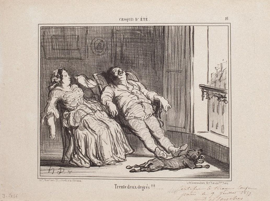 Honoré Daumier Figurative Print - Trente deux degrés!!! -  Lithograph by H. Daumier - 1857