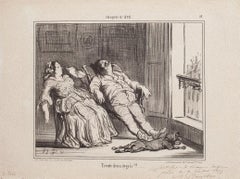 Trente deux degrés!!! -  Lithograph by H. Daumier - 1857
