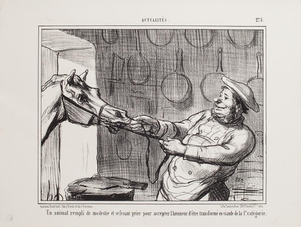 Figurative Print de Honoré Daumier - Un Animal Remplì de Modestie - Litografía de H. Daumier - 1856