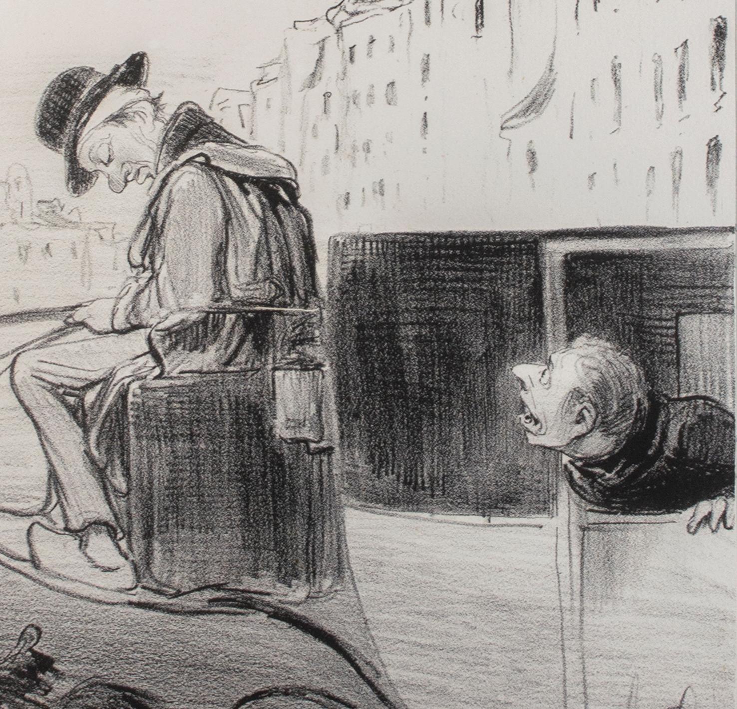 'Un Fiacre A L'Heure (Emotions Parisiennes)' original lithograph by H. Daumier - Gray Figurative Print by Honoré Daumier