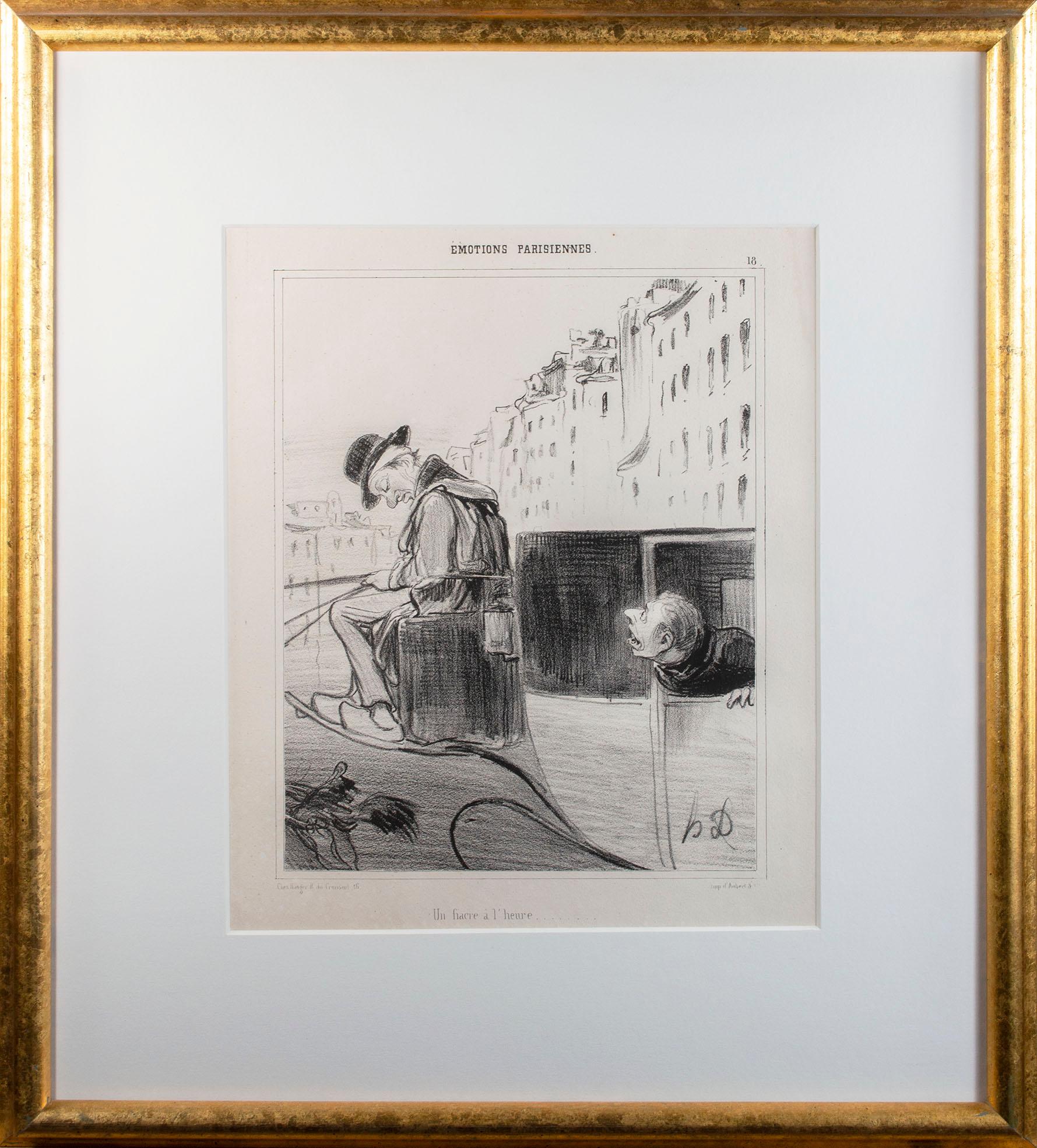 Honoré Daumier Figurative Print - 'Un Fiacre A L'Heure (Emotions Parisiennes)' original lithograph by H. Daumier