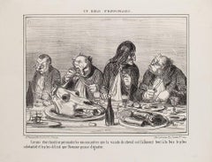 Un Repas D’Hippophages - Lithograph by H. Daumier - 1856