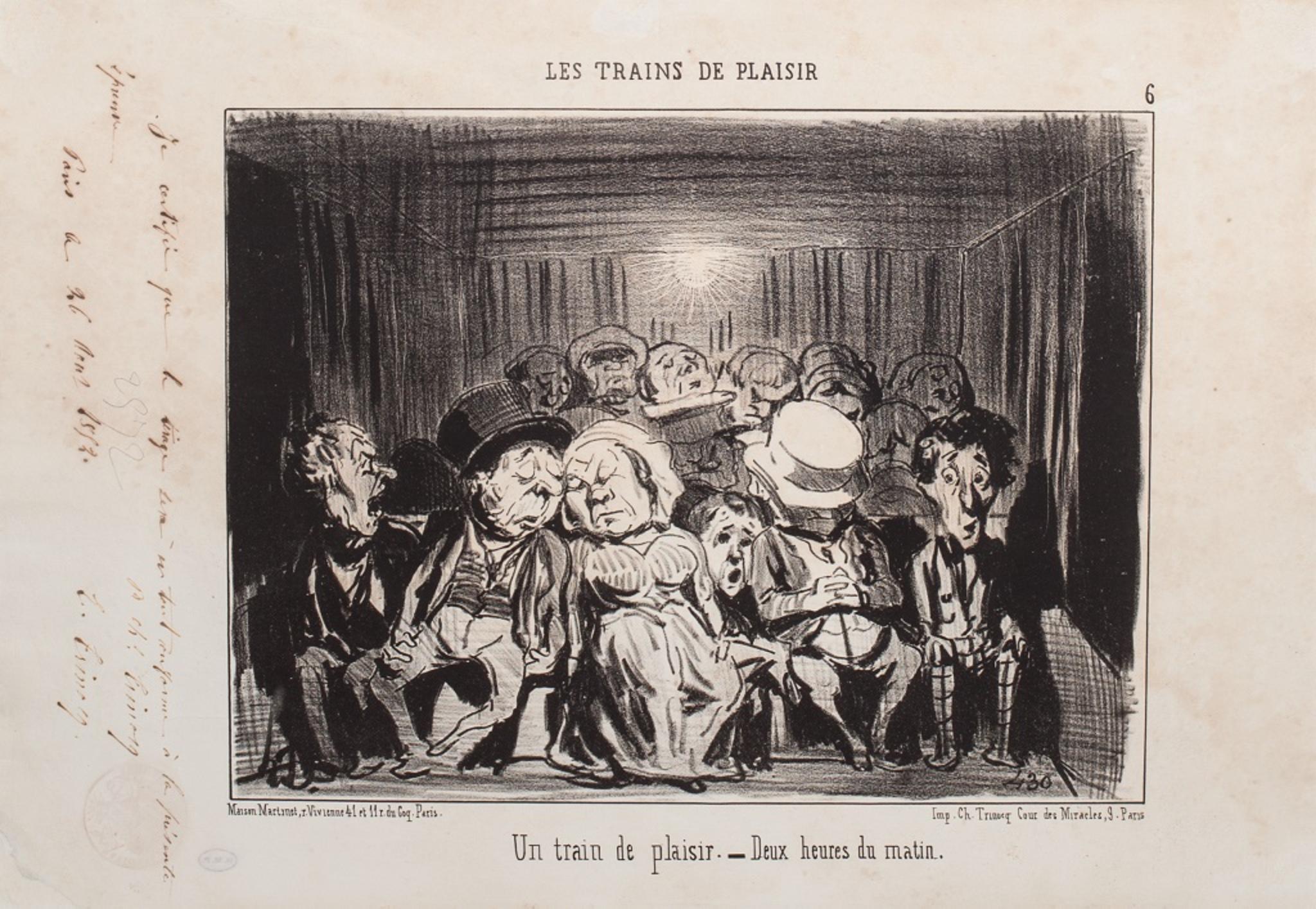 Honoré Daumier Figurative Print - Un Train de Plaisir -  Lithograph by H. Daumier - 1852
