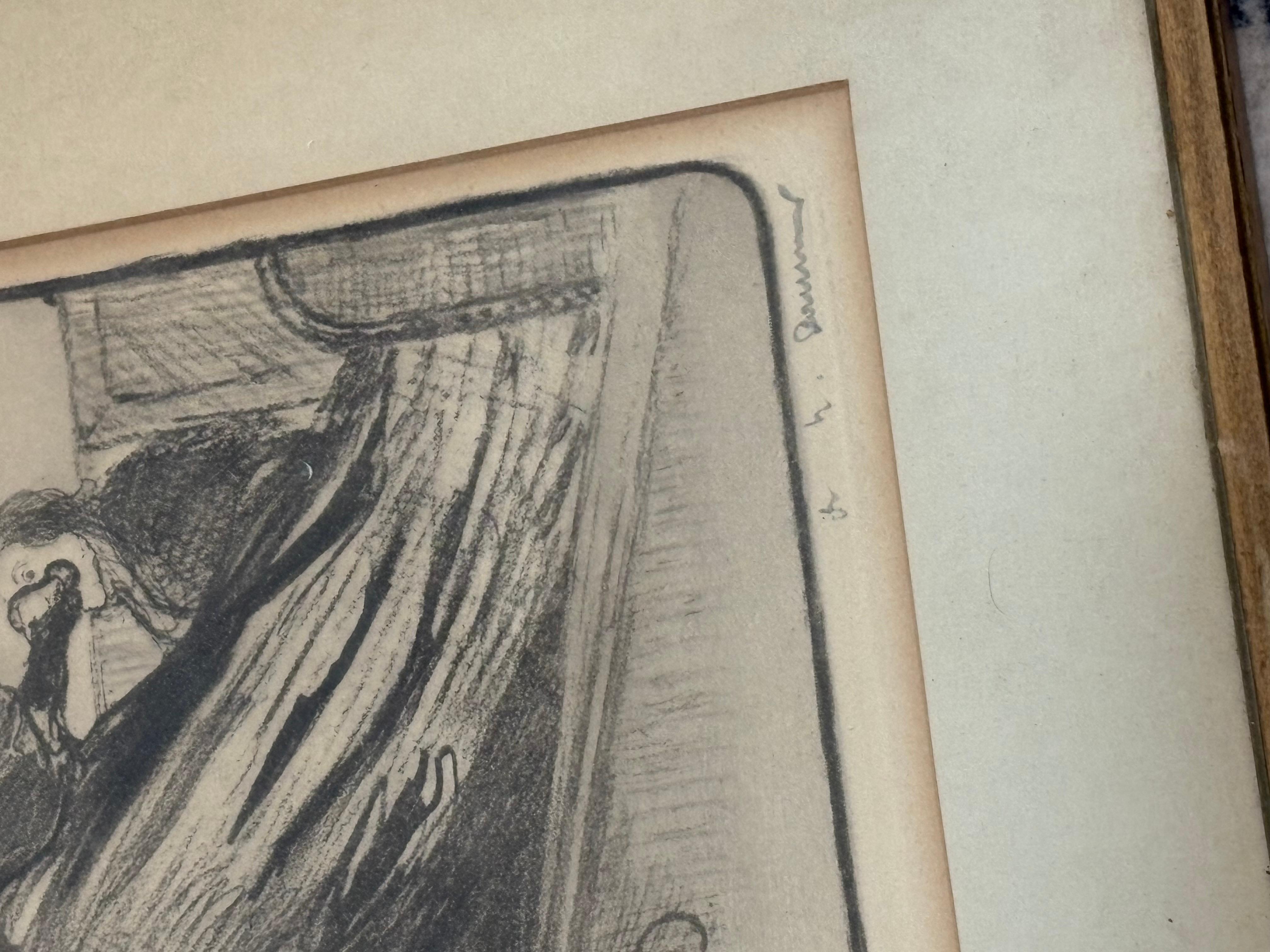 Se trata de una litografía de Honoré Daumier (1808-1879), ''Une péro Lithographie . El estado tiene algo de decoloración debido a la edad. Medidas 16x13