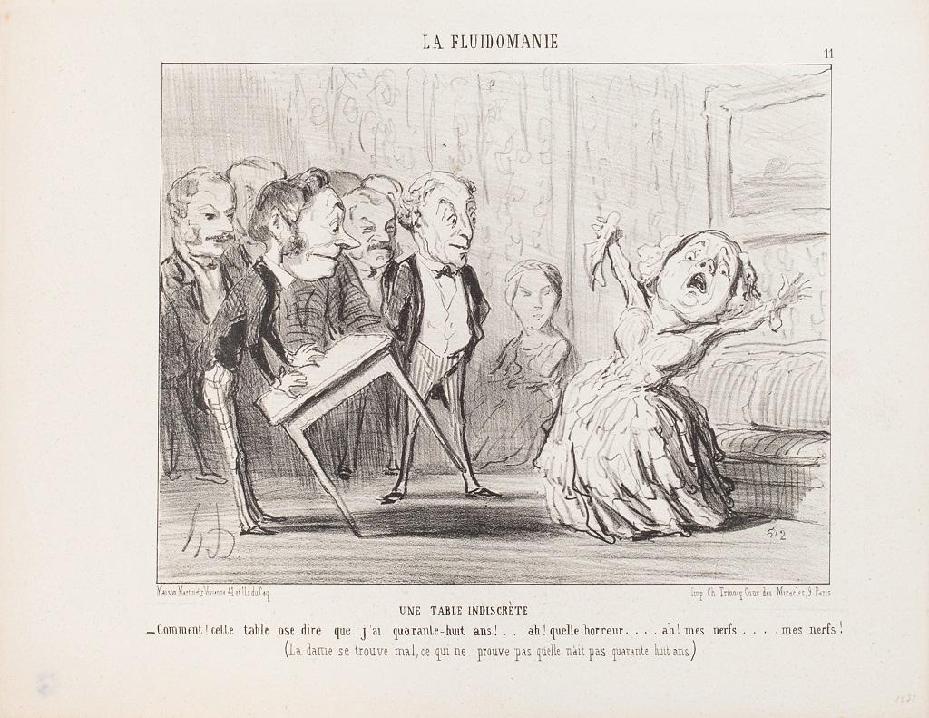 Figurative Print Honoré Daumier - Une Table Indiscrète - Lithographie de H. Daumier - 1853