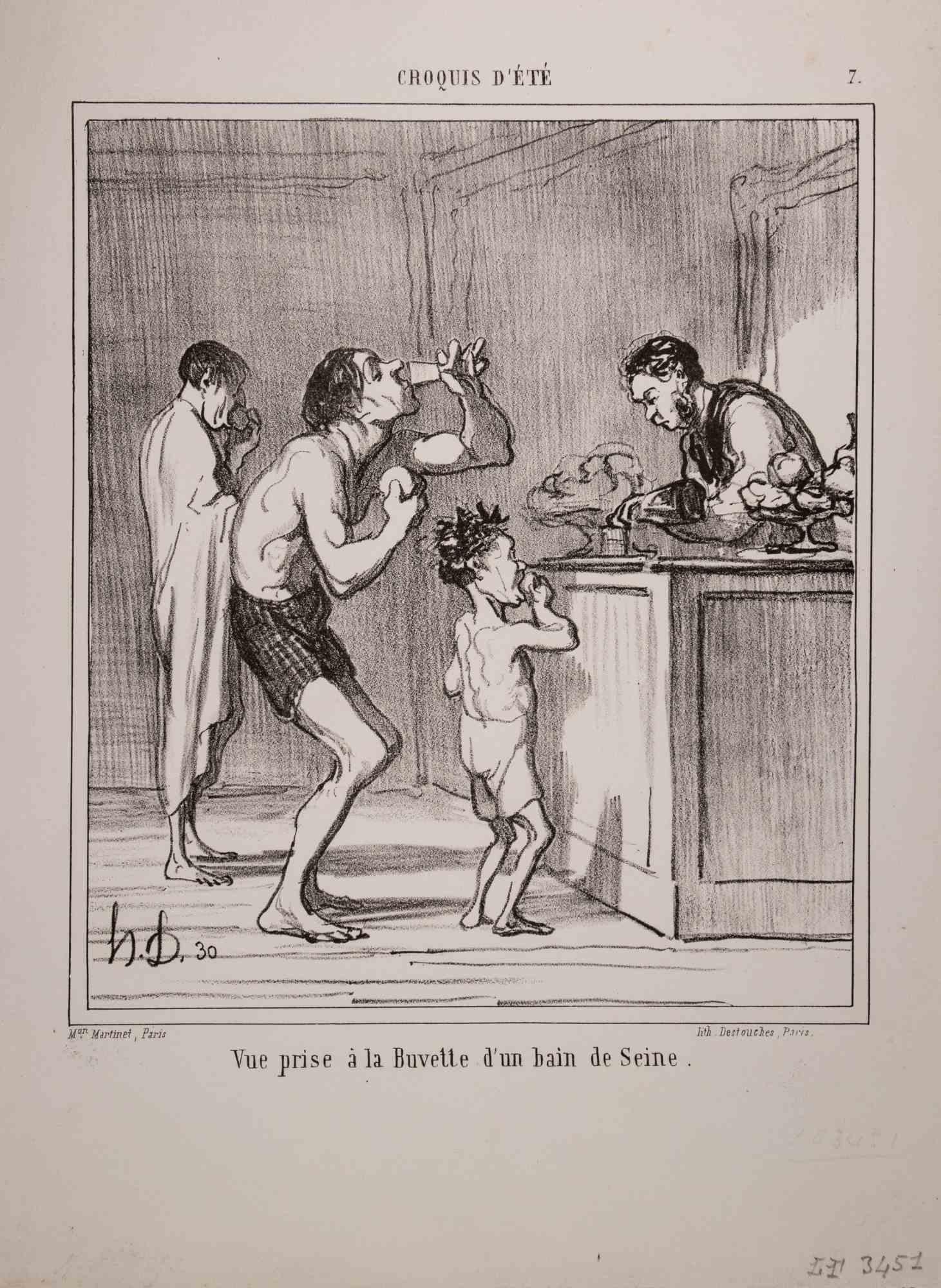 Plate n. 7 from the suites of caricatures on political themes topic “Croquis d’Été ”. 

Realized by  Honoré Daumier  (France, 1808-1879), printed by Destouches, and published by the Maison Martinet, Paris, on the French Periodical,  Le Charivari 