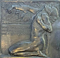 "Honoring Svatopluk Čech", Art Nouveau Relief Plaque w/ Male & Female Nudes