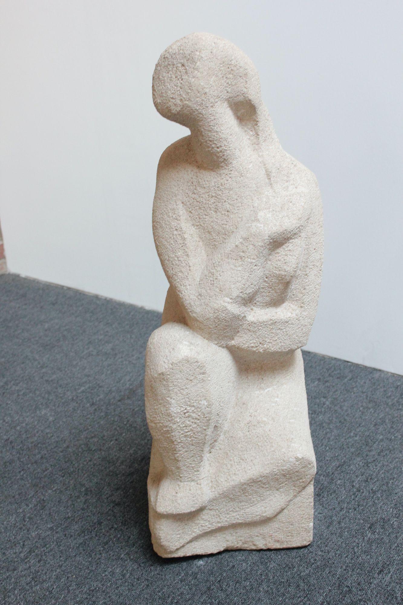 Honorio Garcia Condoy (b. Honorio Garcia, 1900, Zaragoza, d. 1953 Madrid) figurative sculpture in carved stone depicting a faceless virgin (ca. 1930s).
A contemporary and close friend of Picasso, Condoy drew a lot of inspiration from the shapes and