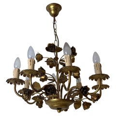 Lampadario Honsel Hollywood Regency, finitura oro, rose, design anni '80