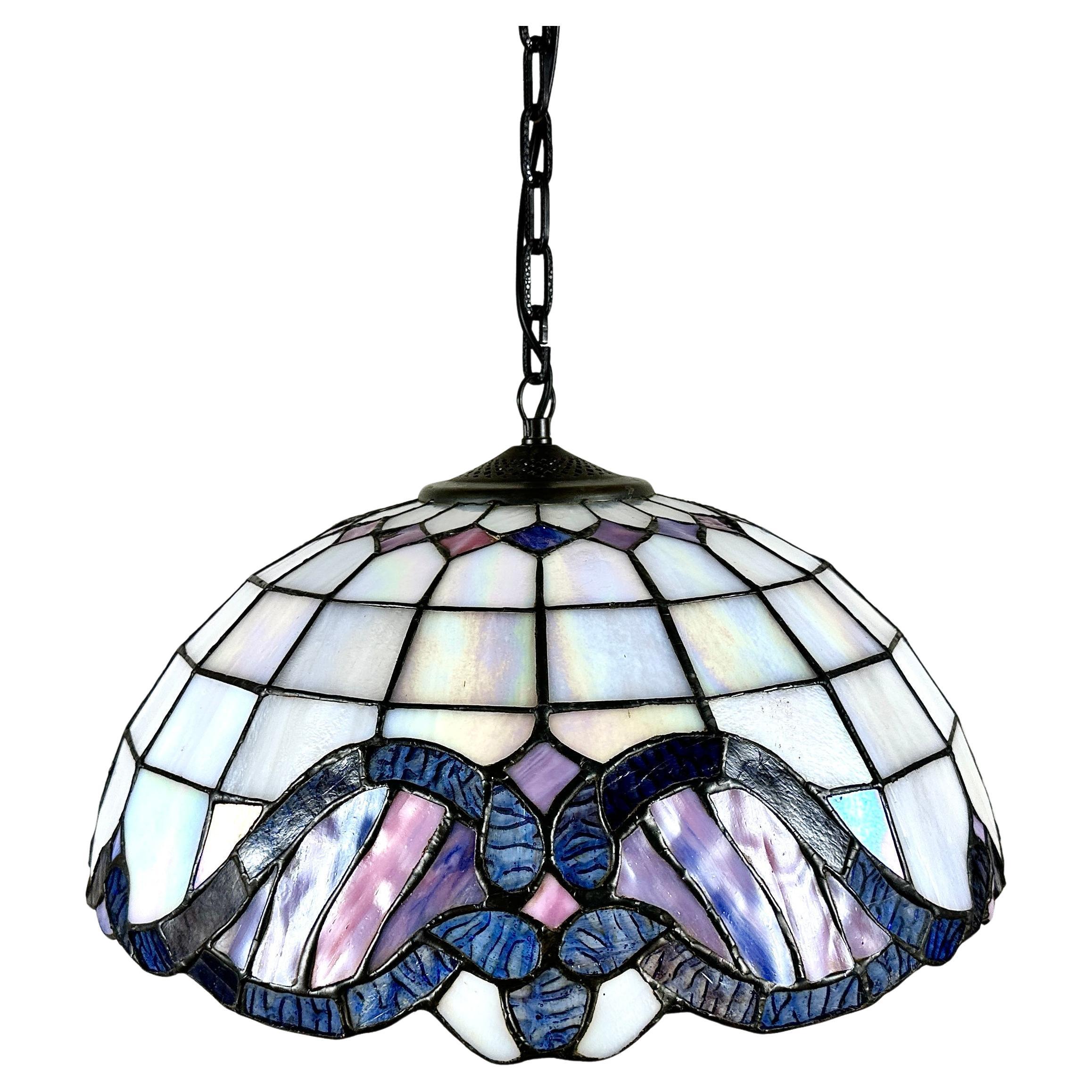 Lámpara de araña estilo Tiffany de Honsel - Lámpara de vidrieras artesanal alemana, 1970 en venta