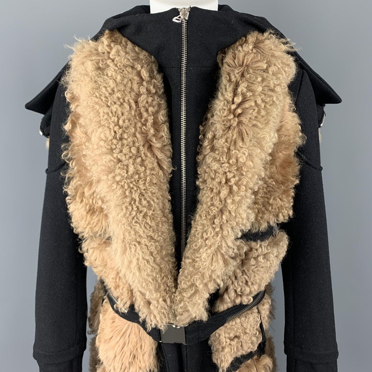HOOD BY AIR Size 36 Black and Tan Fur Panel Layer Hooded Coat at 1stDibs