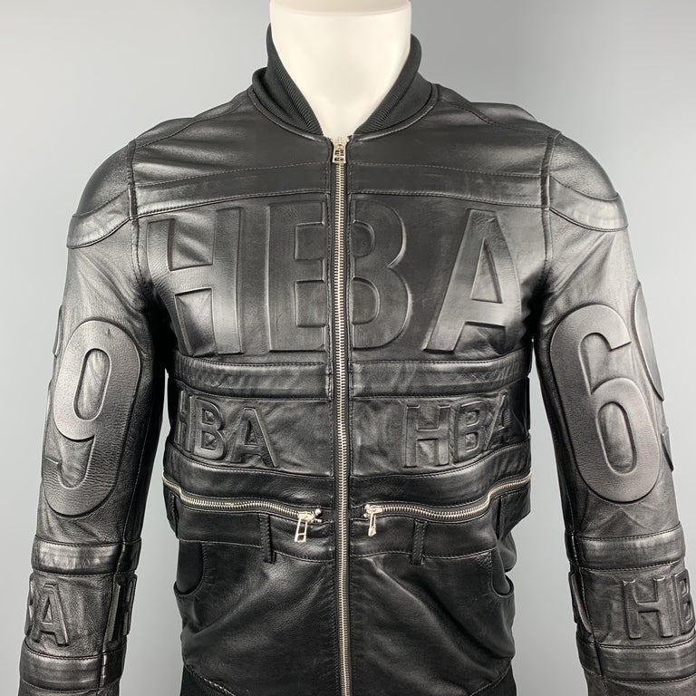 HOOD BY AIR Size S Black Embossed Leather Hockey Bomber Jacket at 1stDibs |  hood by air leather jacket, hba leather jacket, hood by air bomber jacket
