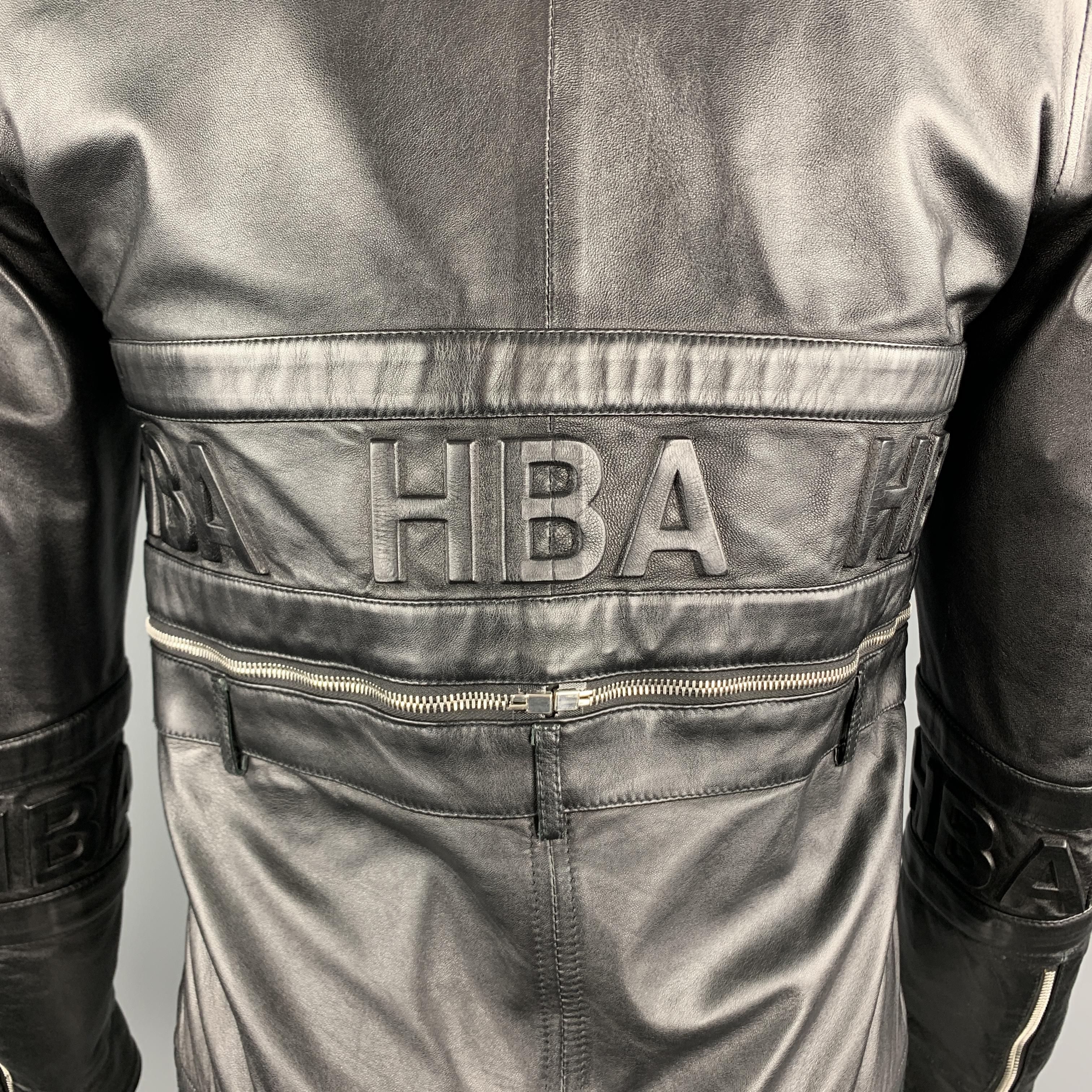 HOOD BY AIR Size S Black Embossed Leather Hockey Bomber Jacket 1