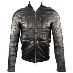 HOOD BY AIR Size S Black Embossed Leather Hockey Bomber Jacket