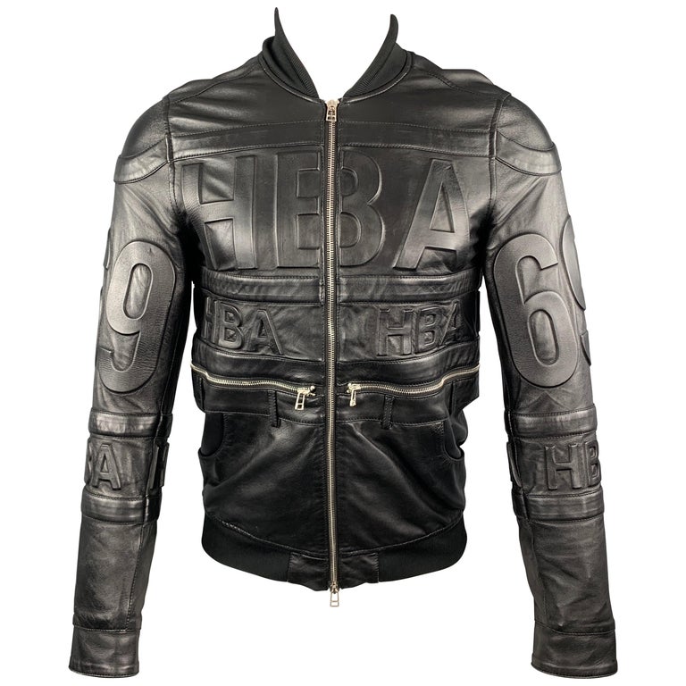 HOOD BY AIR Size S Black Embossed Leather Hockey Bomber Jacket at 1stDibs |  hood by air leather jacket, hood by air leather bomber, hba leather jacket