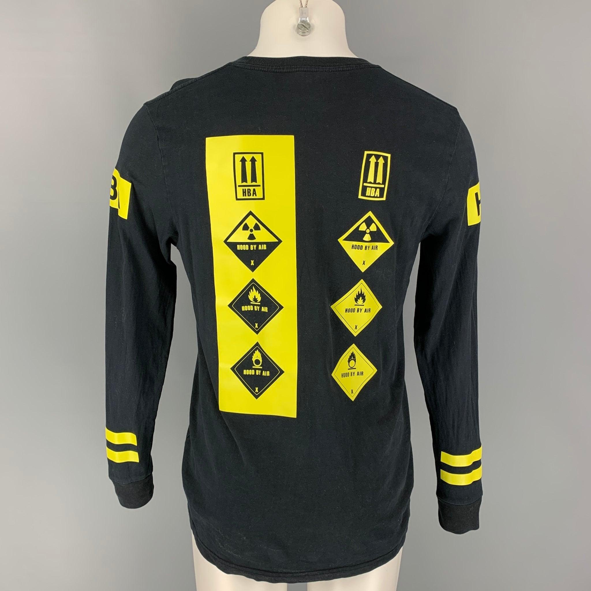HOOD BY AIR Size S Black & Yellow Logo Cotton Pullover T-shirt In Good Condition For Sale In San Francisco, CA