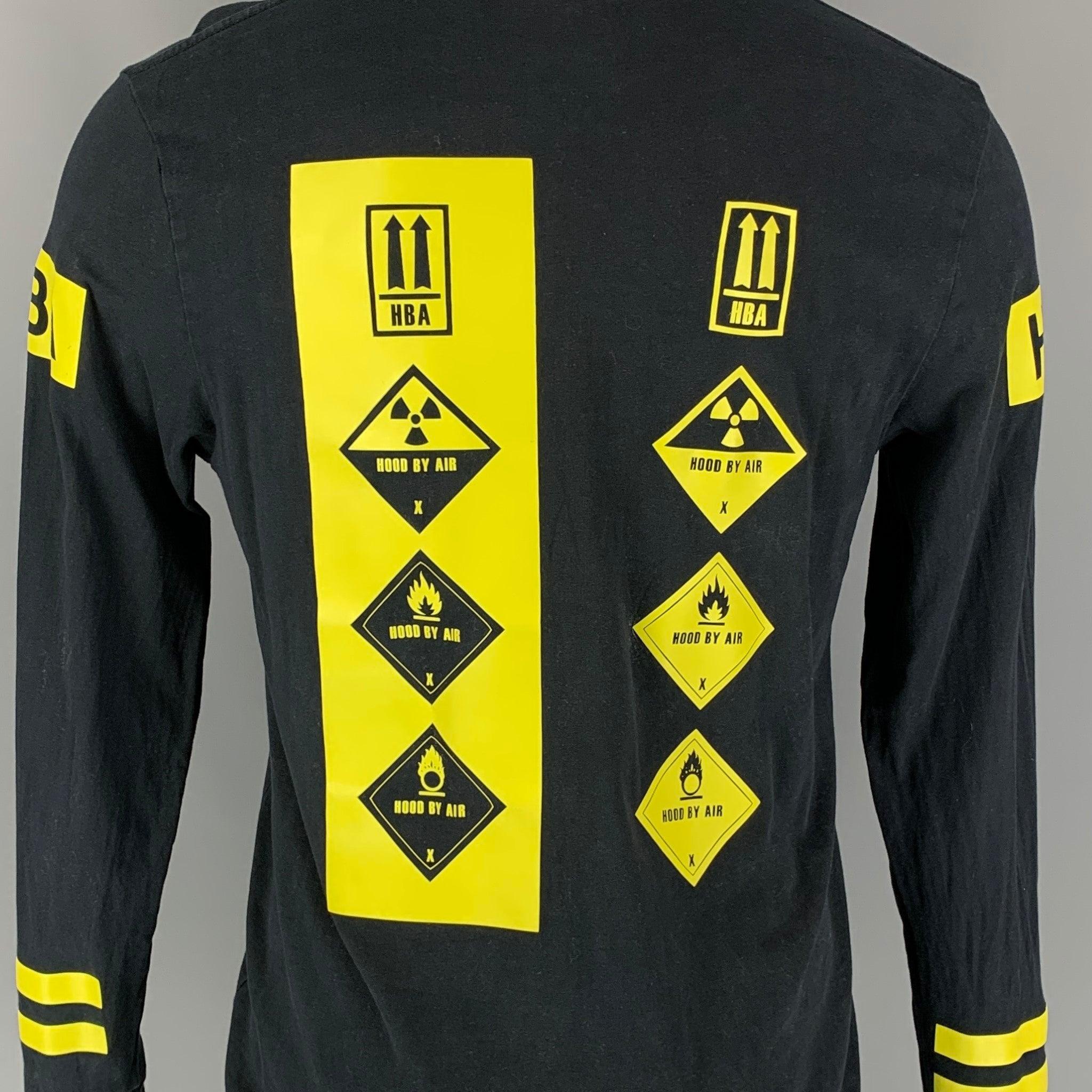 Men's HOOD BY AIR Size S Black & Yellow Logo Cotton Pullover T-shirt For Sale