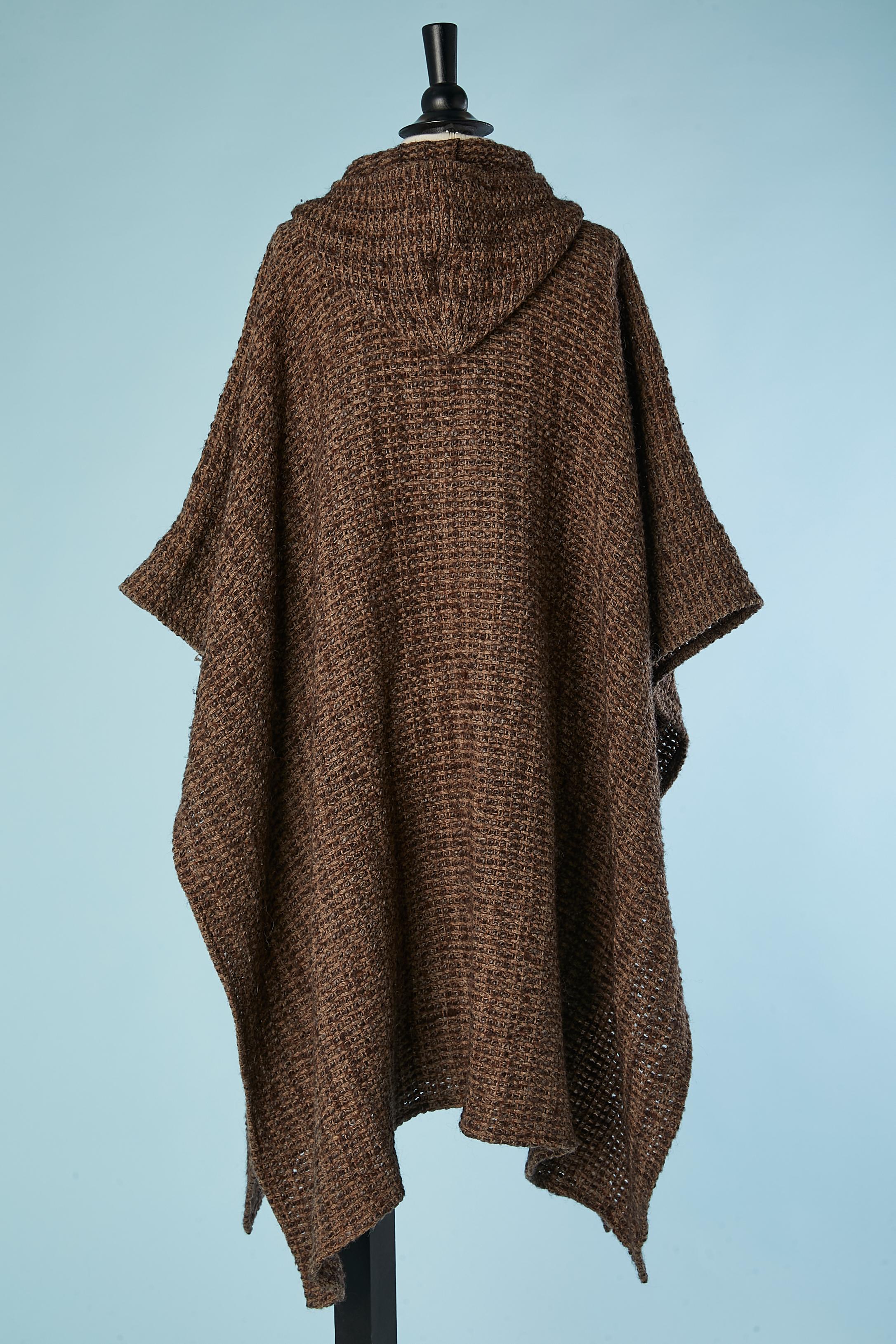 Women's or Men's Hooded brown chiné cape in woven wool with middle front zip Daniel Hechter  For Sale