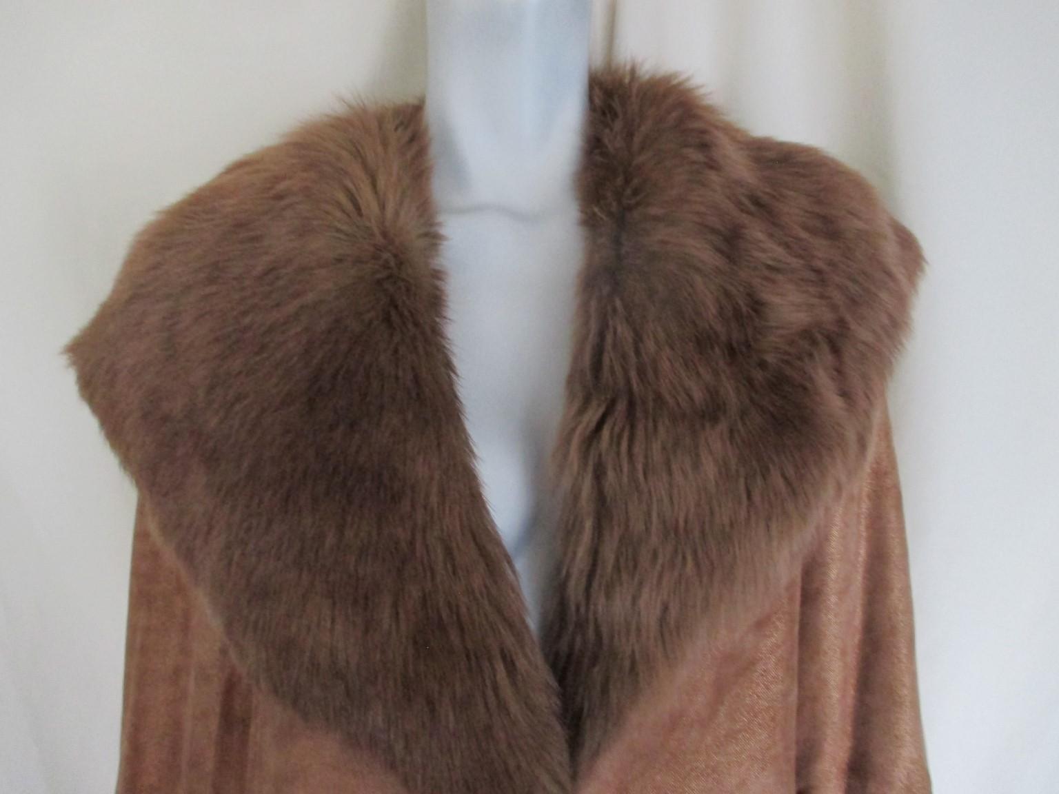 Women's or Men's Hooded Gold Tone Silk Soft Lamb Shearling Long Coat