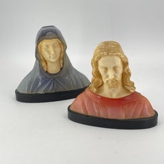Serre-livres à capuche Madonna + Jésus Buste Sculpture Gino Ruggeri Bianchi mi-siècle