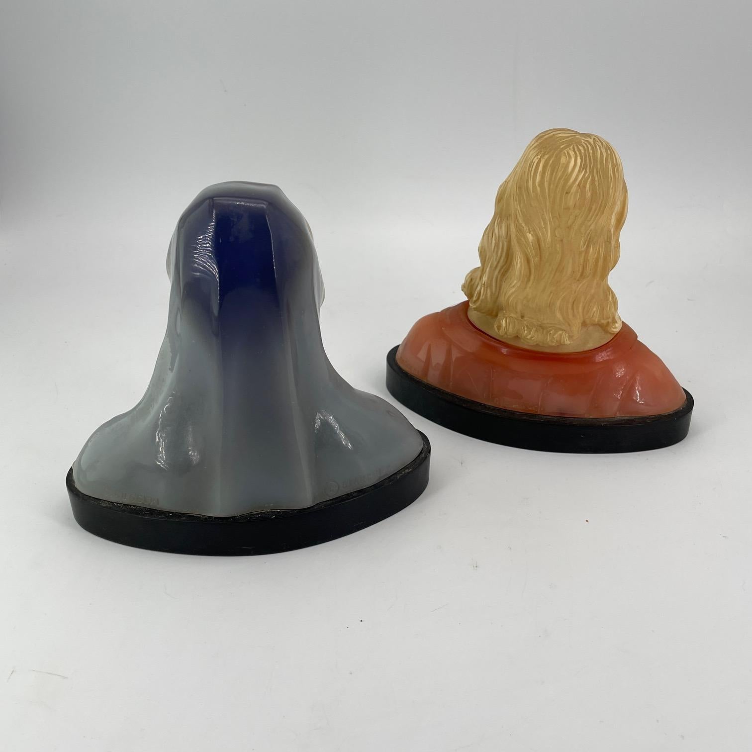 Italian Hooded Madonna + Jesus Bust Sculpture Bookends Gino Ruggeri Bianchi Mid-Century For Sale